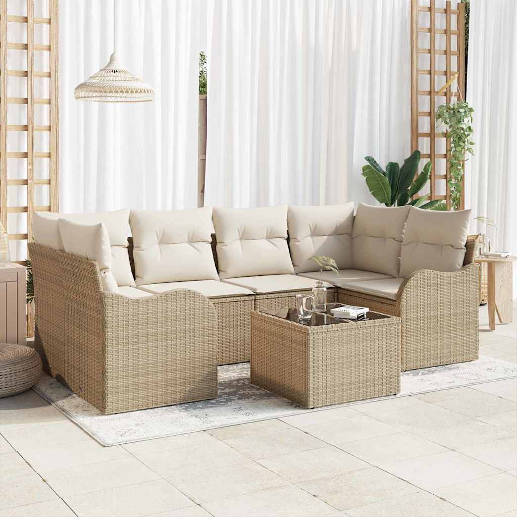 Garten-Sofa-Set mit Kissen mit Speicher 7 pcs Schwarz und Creme