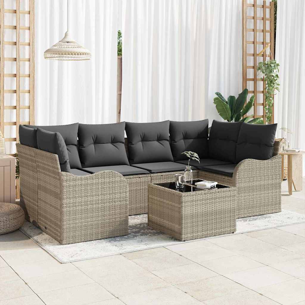Garten-Sofa-Set mit Kissen mit Speicher 7 pcs Schwarz und Creme