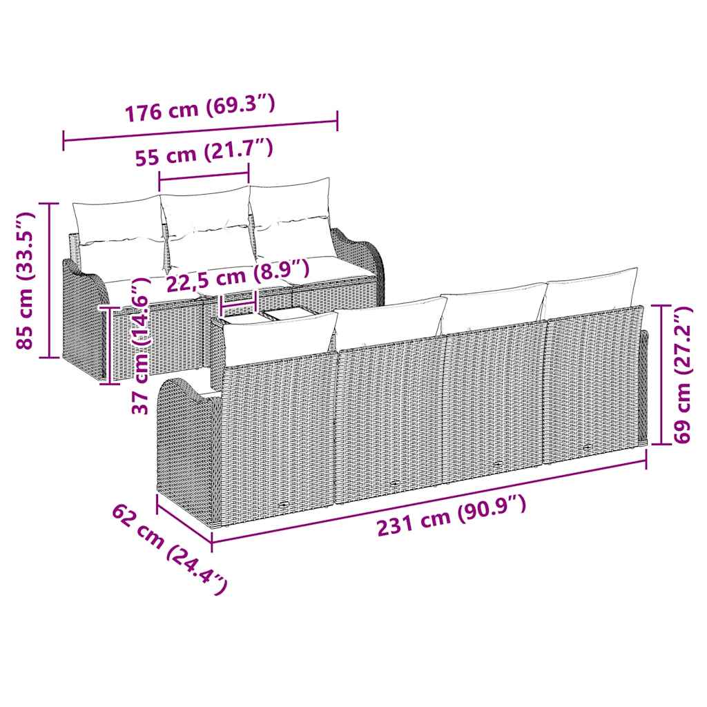 Gartensofa-set mit Kissen mit Speicher 8 pcs Schwarz und Creme