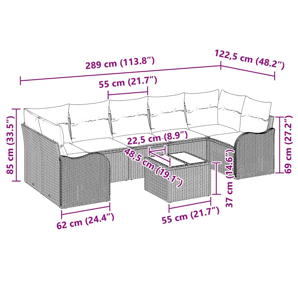 Garten-Sofa-Set mit Kissen mit Speicher 8 pcs Schwarz und Creme
