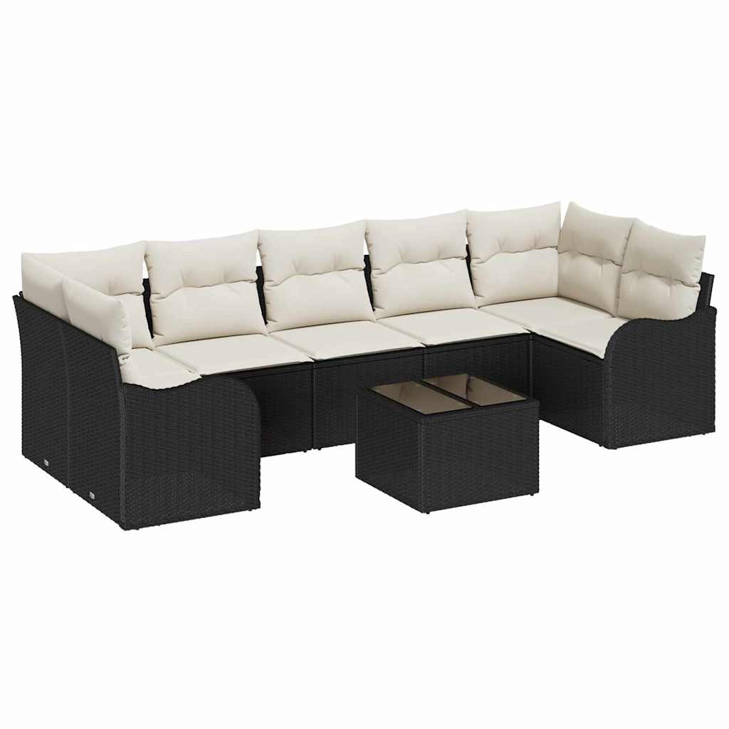 Garten-Sofa-Set mit Kissen mit Speicher 8 pcs Schwarz und Creme