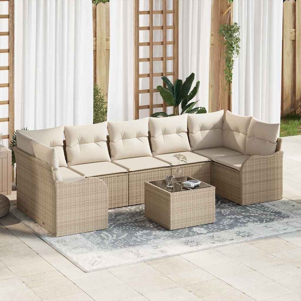 Garten-Sofa-Set mit Kissen mit Speicher 8 pcs Schwarz und Creme