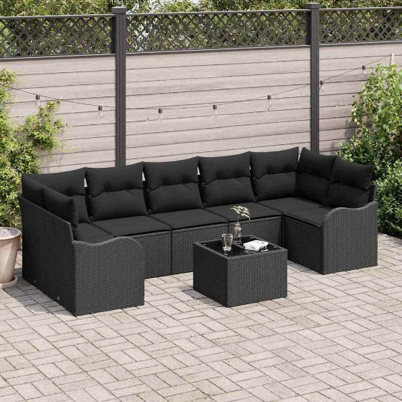 Garten-Sofa-Set mit Kissen mit Speicher 8 pcs Schwarz und Creme