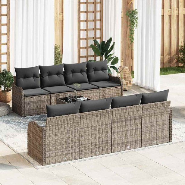 Garten-Sofa-Set mit Kissen mit Speicher 9 pcs Schwarz und Creme
