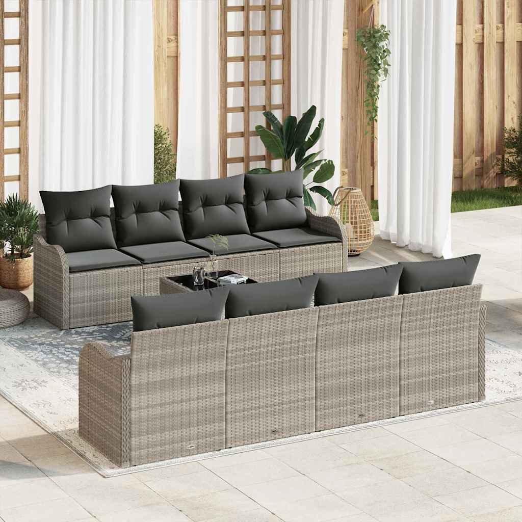 Garten-Sofa-Set mit Kissen mit Speicher 9 pcs Schwarz und Creme