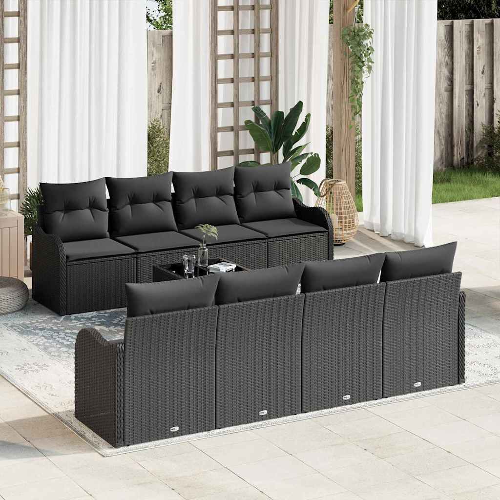 Garten-Sofa-Set mit Kissen mit Speicher 9 pcs Schwarz und Creme