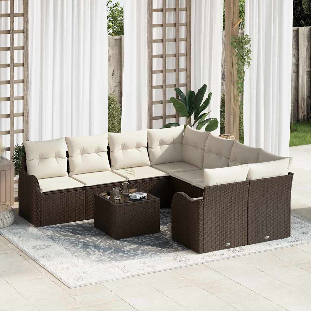 Gartensofa-set mit Kissen mit Speicher 9 pcs Schwarz und Creme