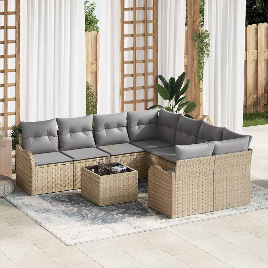 Gartensofa-set mit Kissen mit Speicher 9 pcs Schwarz und Creme