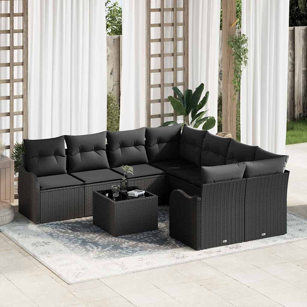 Gartensofa-set mit Kissen mit Speicher 9 pcs Schwarz und Creme