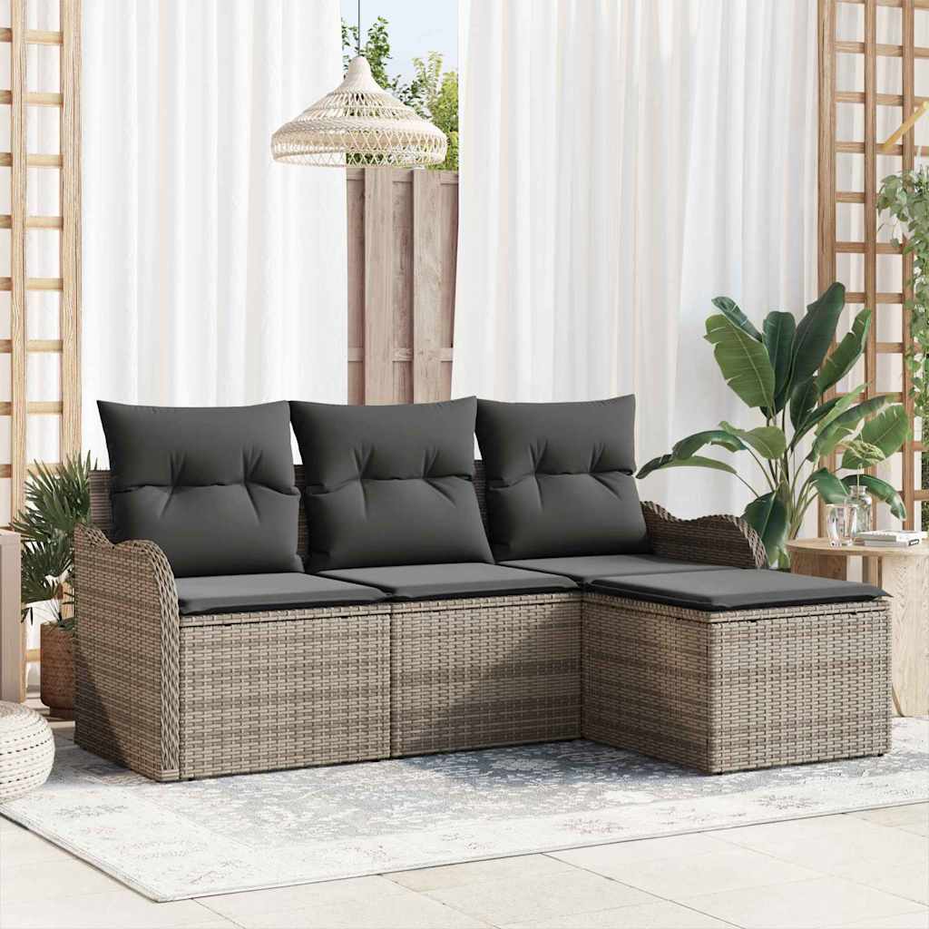 Gartensofa-set mit Speicher 4 pcs Schwarz Poly-Rattan