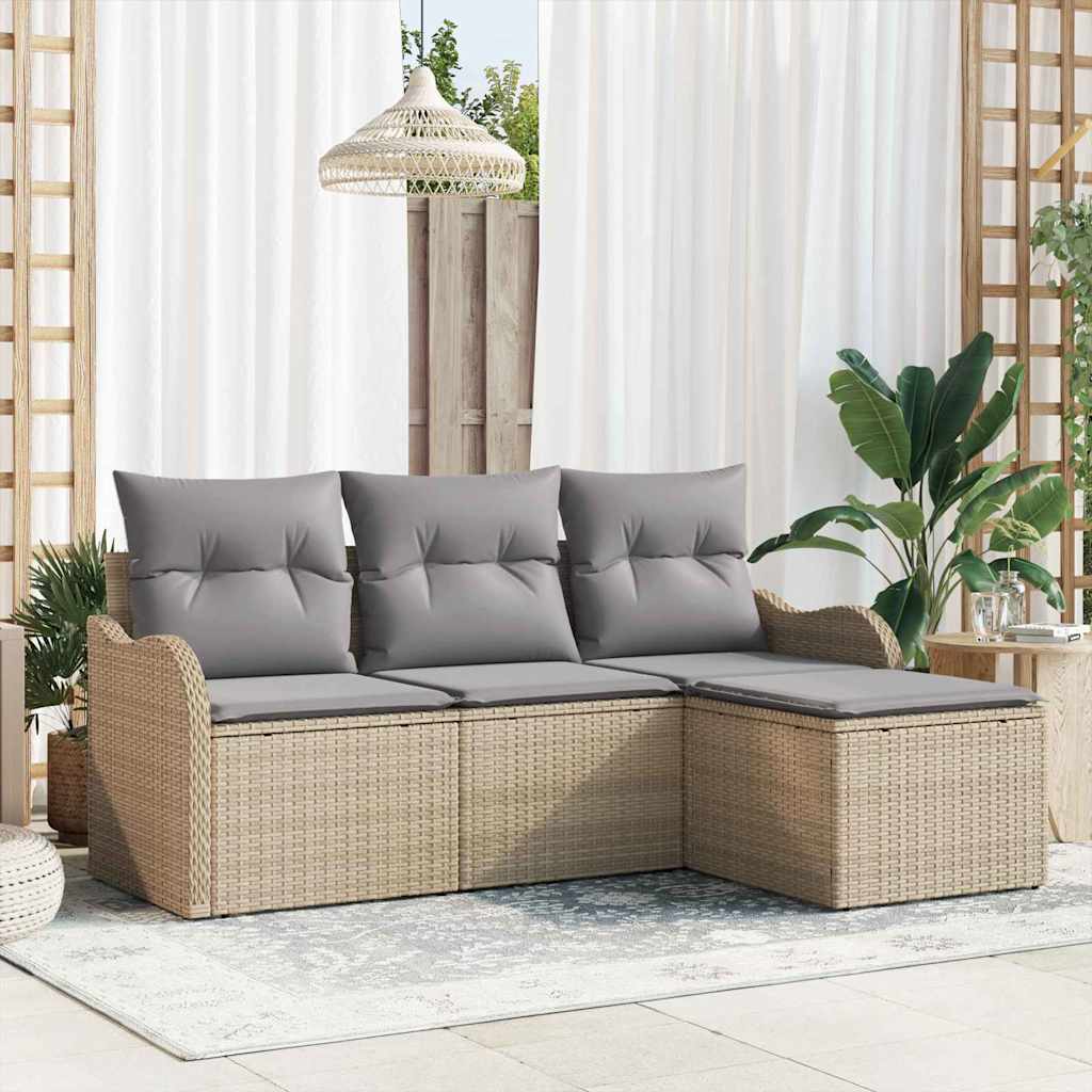 Gartensofa-set mit Speicher 4 pcs Schwarz Poly-Rattan