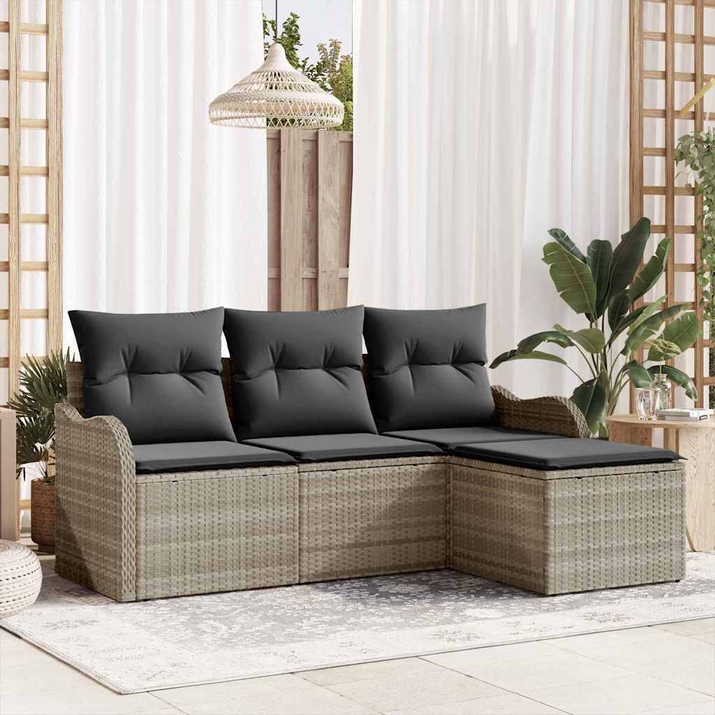 Gartensofa-set mit Speicher 4 pcs Schwarz Poly-Rattan