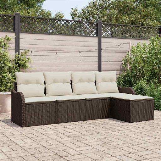 Garten-Sofa-Set mit Kissen 5 pcs Schwarz Poly Rattan