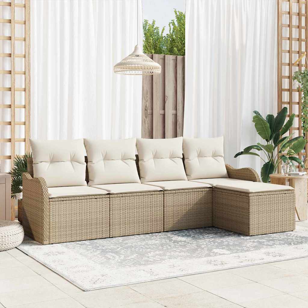 Garten-Sofa-Set mit Kissen 5 pcs Schwarz Poly Rattan