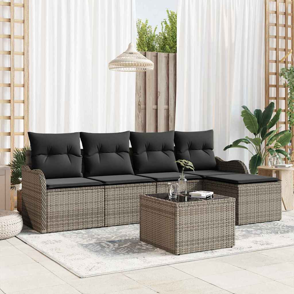 Garten-Sofa-Set mit Kissen 5 pcs Schwarz Poly Rattan