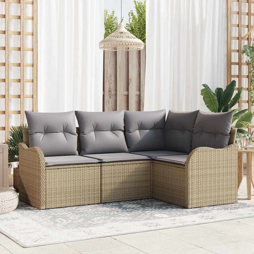 Gartensofa-set mit Speicher 4 pcs Schwarz Poly-Rattan
