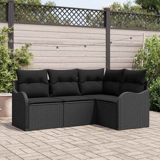 Gartensofa-set mit Speicher 4 pcs Schwarz Poly-Rattan