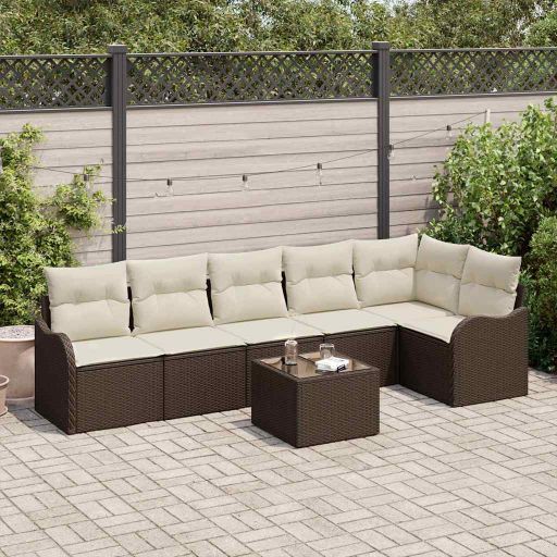 Garten-Sofa-Set mit Kissen 6 pcs Schwarz Poly Rattan
