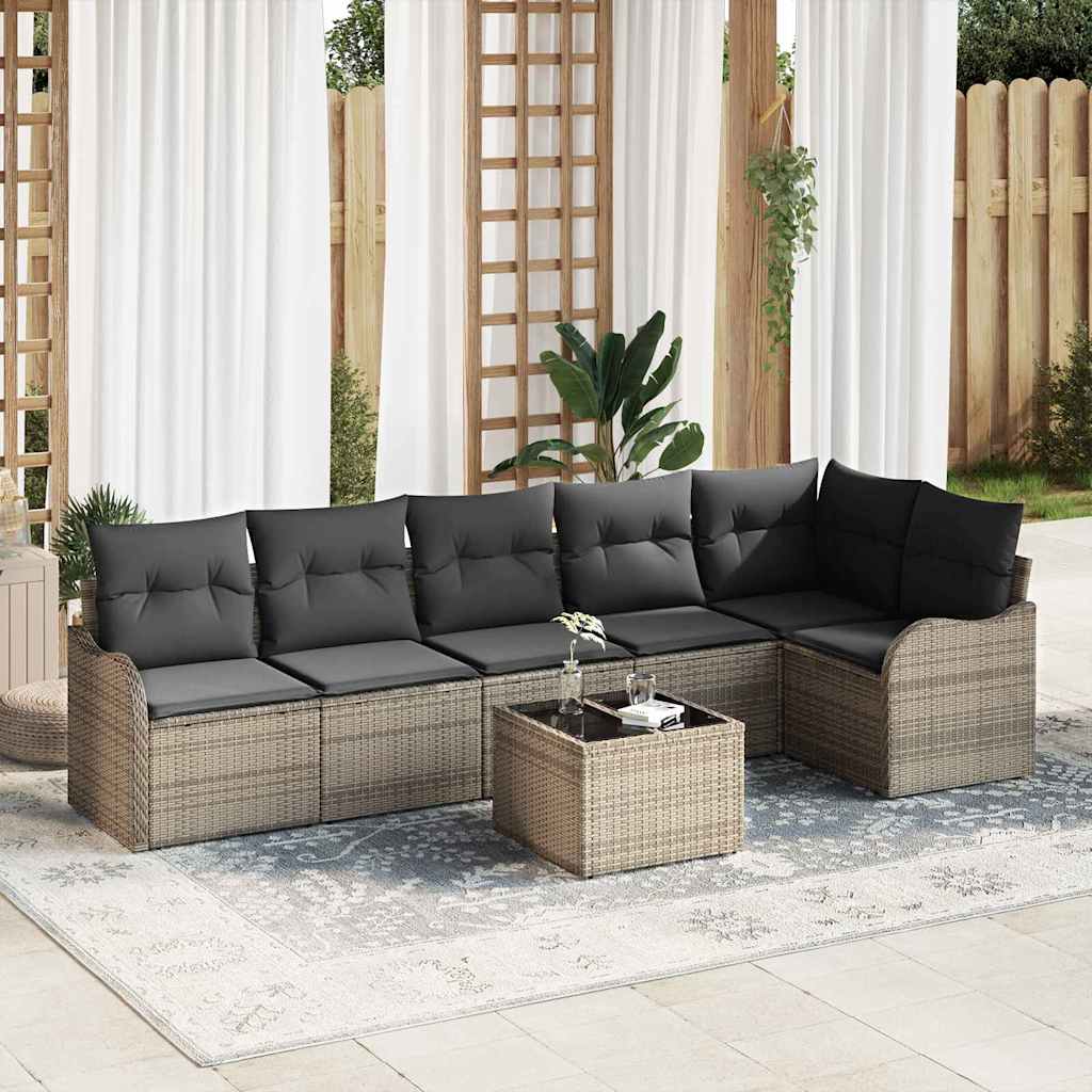 Garten-Sofa-Set mit Kissen 6 pcs Schwarz Poly Rattan