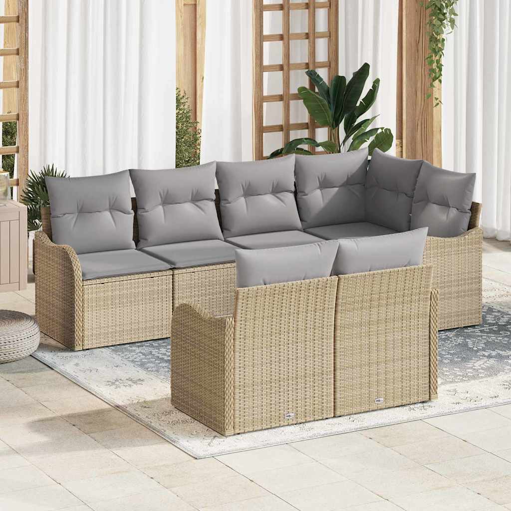 Garten-Sofa-Set mit Kissen 7 pcs Schwarz Poly Rattan