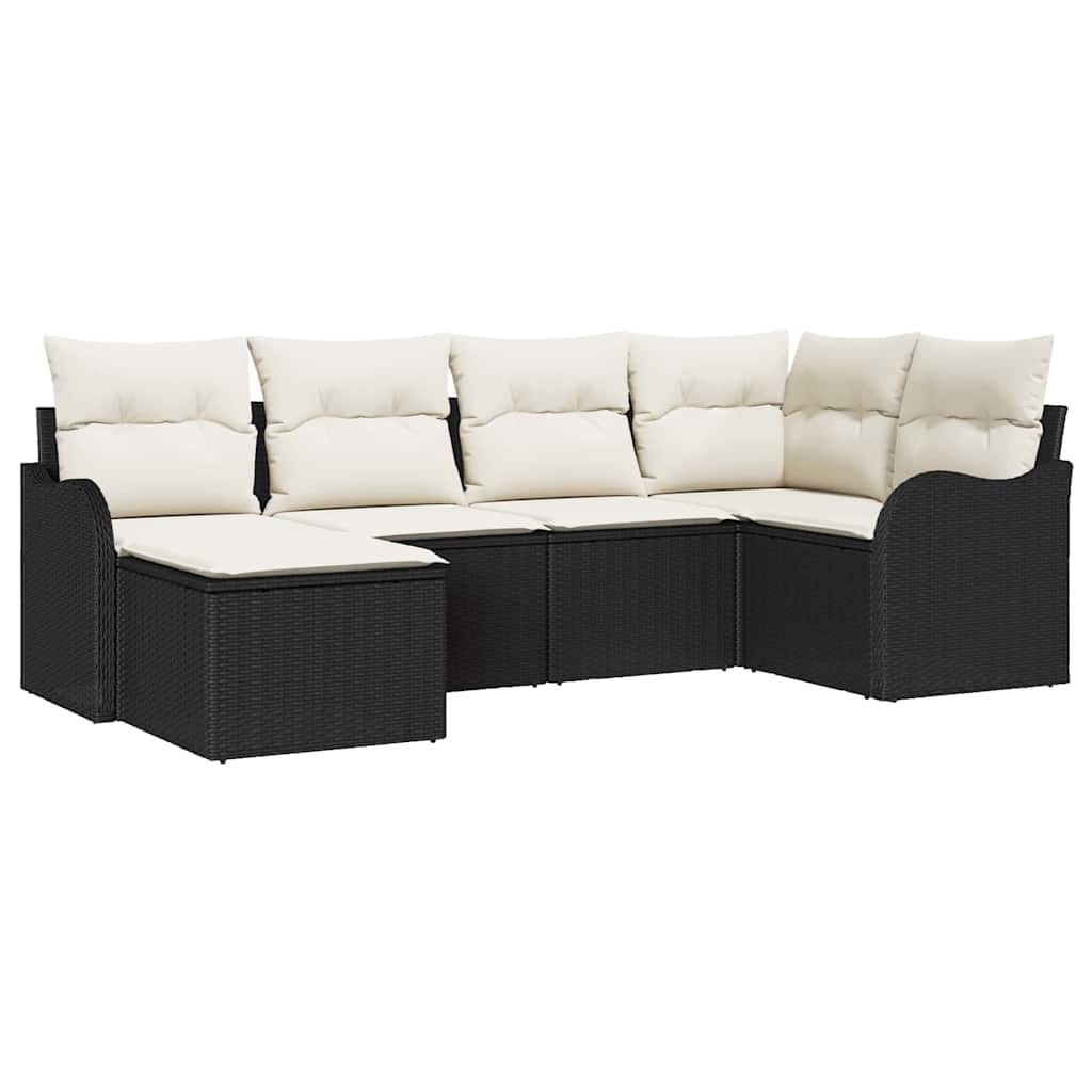 Garten-Sofa-Set mit Kissen 6 pcs Schwarz und Weiß Poly Rattan