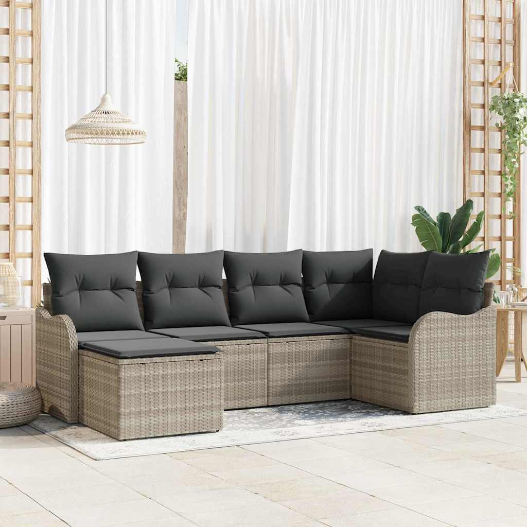 Garten-Sofa-Set mit Kissen 6 pcs Schwarz und Weiß Poly Rattan