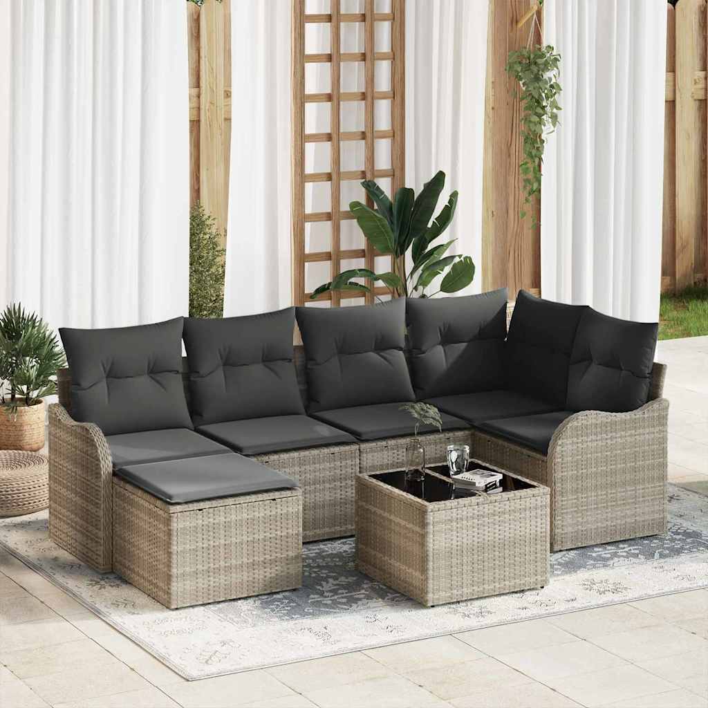 Garten-Sofa-Set mit Kissen 6 pcs Schwarz und Weiß Poly Rattan