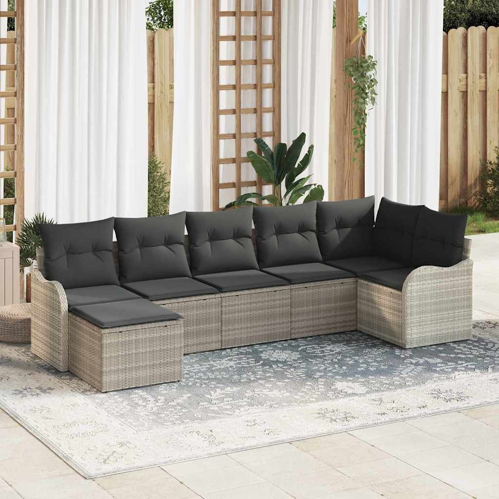 Garten-Sofa-Set mit Kissen 7 pcs Schwarz und Weiß Poly Rattan