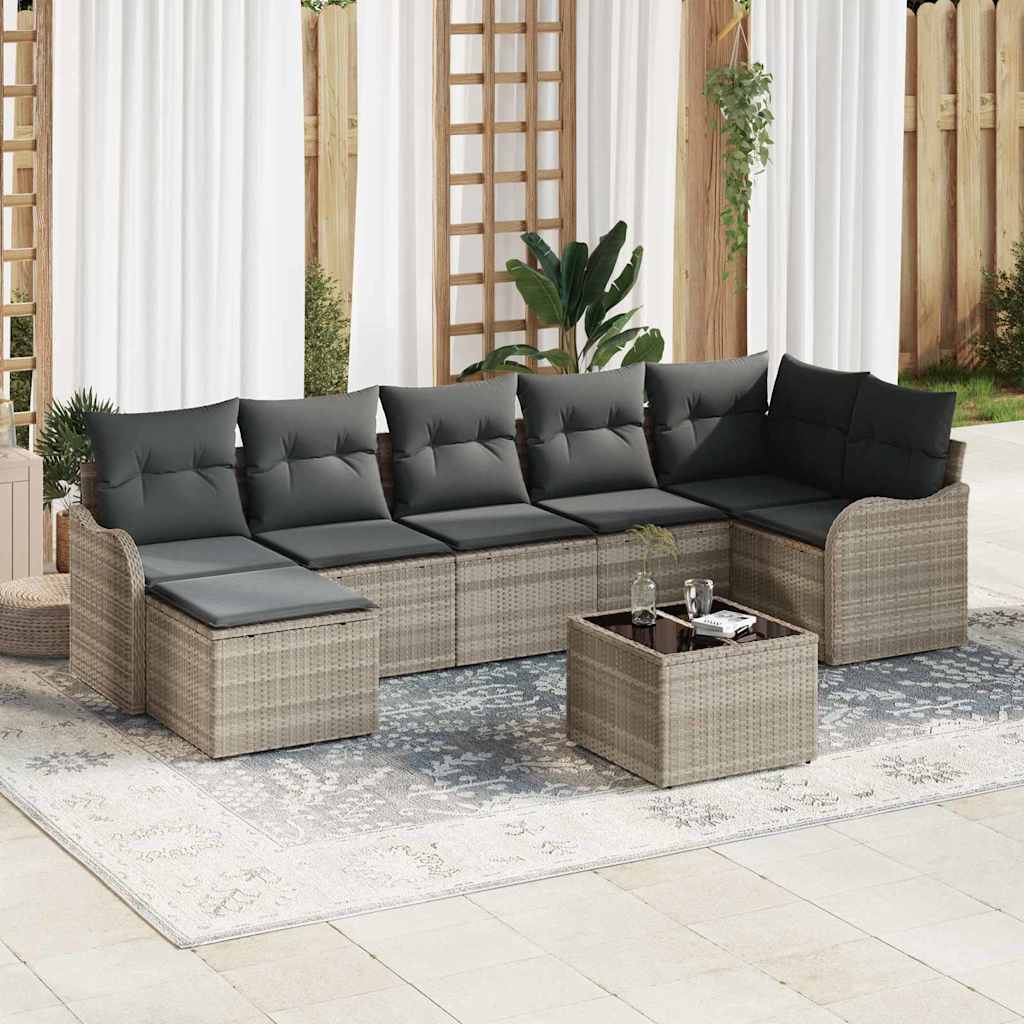 Garten-Sofa-Set mit Kissen 7 pcs Schwarz und Weiß Poly Rattan
