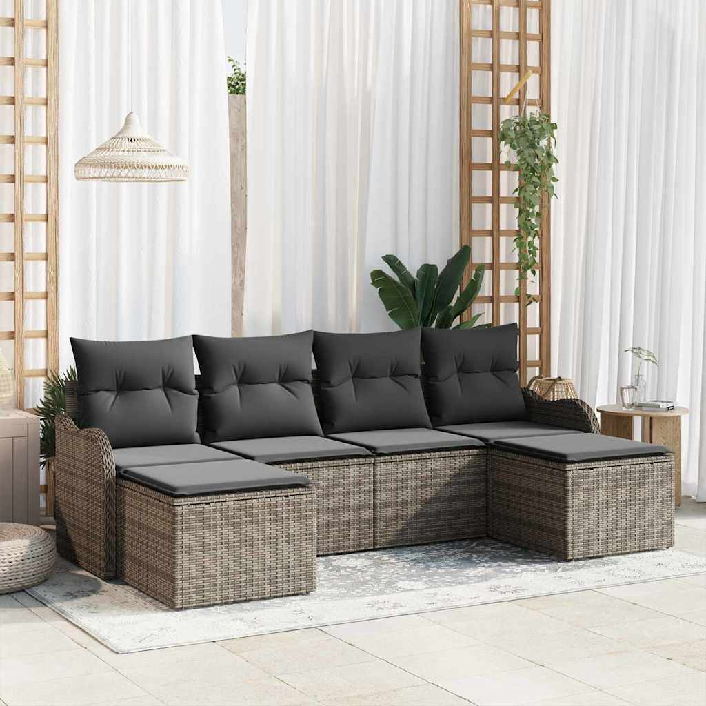 Garten-Sofa-Set mit Kissen 6 pcs Schwarz und Weiß Poly Rattan
