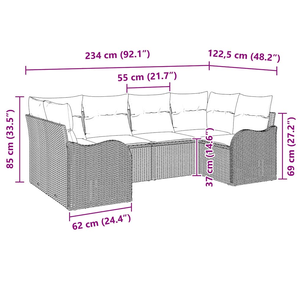 Garten-Sofa-Set mit Kissen 6 pcs Schwarz und Weiß Poly Rattan