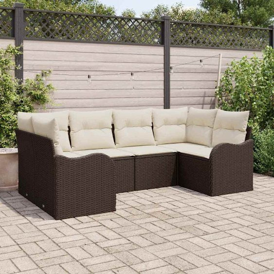 Garten-Sofa-Set mit Kissen 6 pcs Schwarz und Weiß Poly Rattan