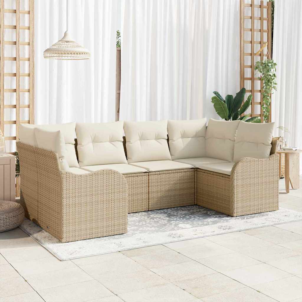 Garten-Sofa-Set mit Kissen 6 pcs Schwarz und Weiß Poly Rattan