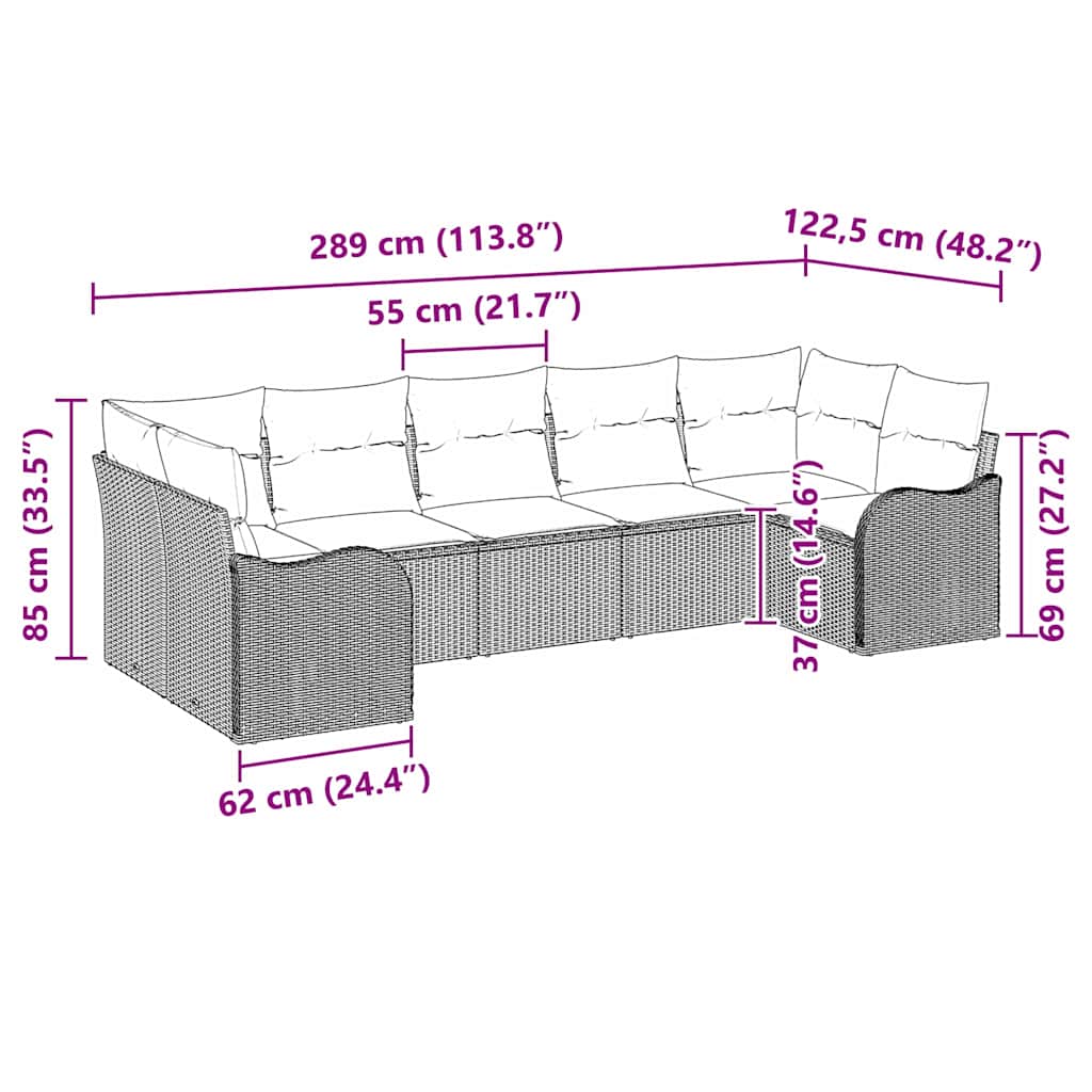 Garten-Sofa-Set mit Kissen 7 pcs Schwarz und Weiß Poly Rattan