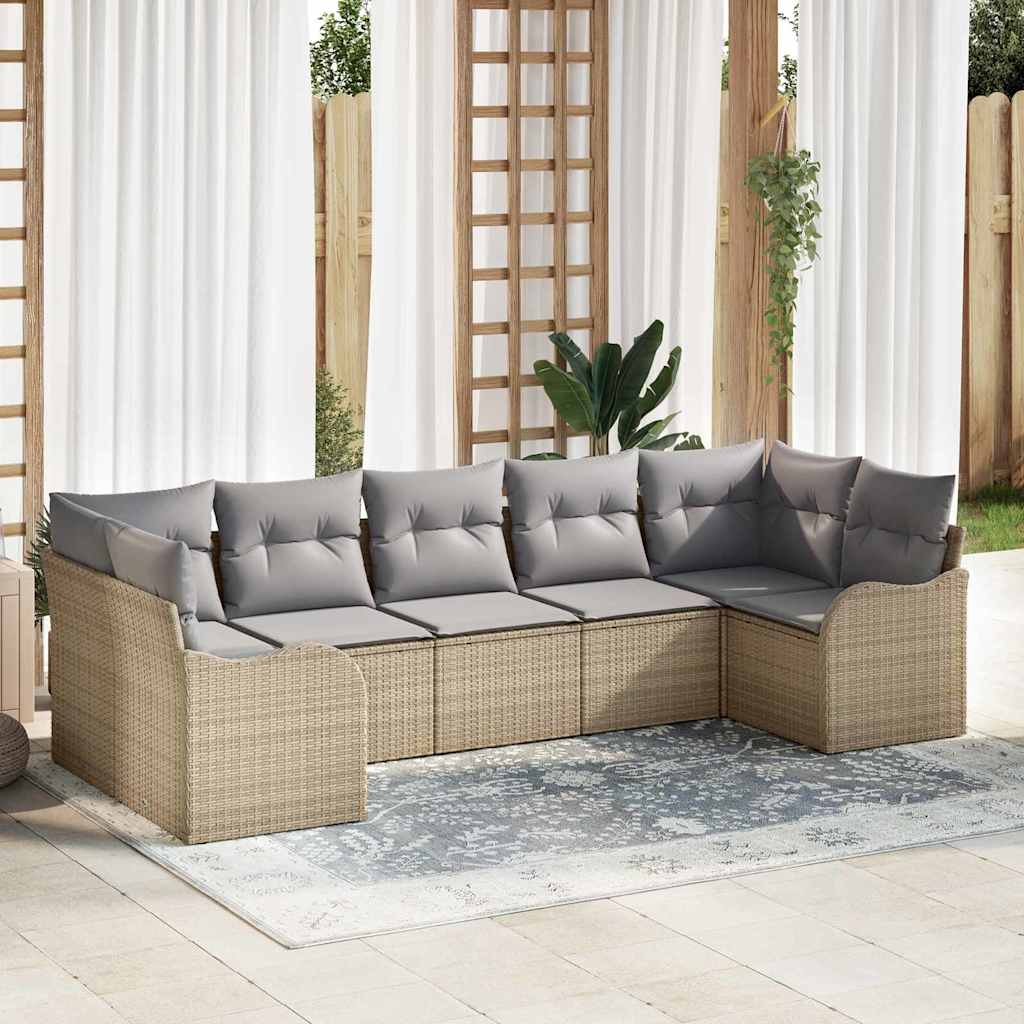 Garten-Sofa-Set mit Kissen 7 pcs Schwarz und Weiß Poly Rattan
