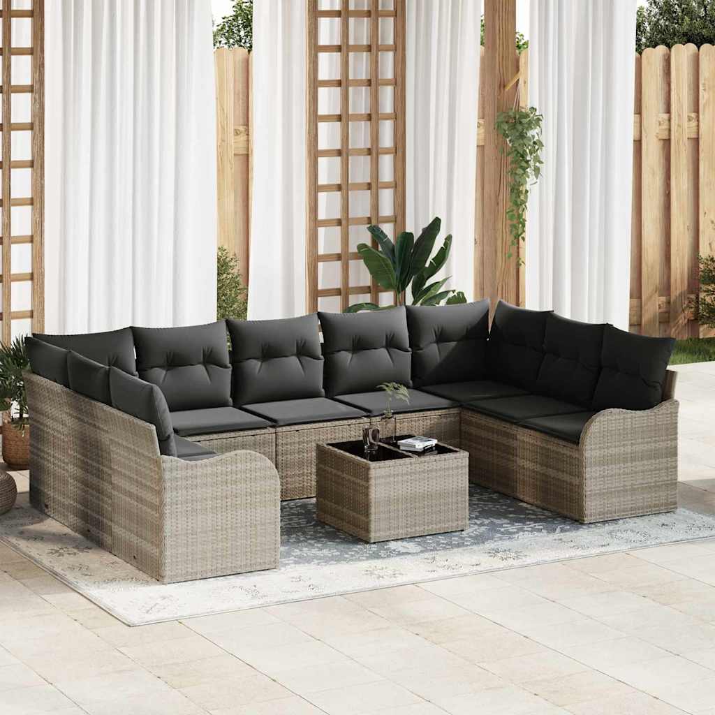 Gartensofa-set mit Speicher 9 pcs Schwarz und Weiß Poly-Rattan