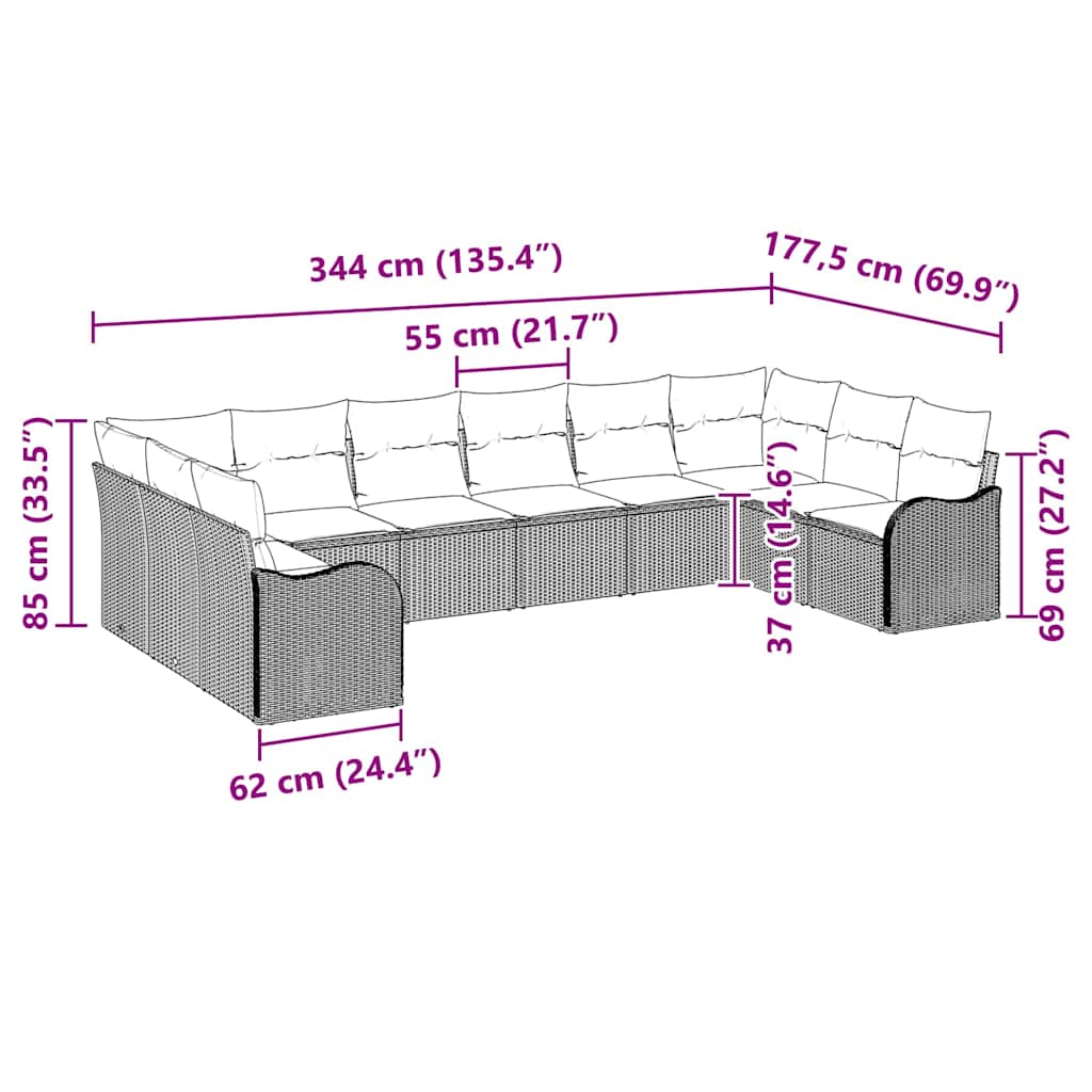 Gartensofa-set mit Speicher 10 pcs Schwarz und Weiß Poly-Rattan