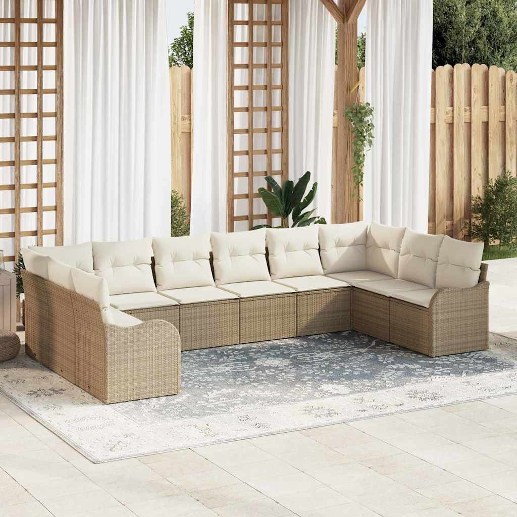 Gartensofa-set mit Speicher 10 pcs Schwarz und Weiß Poly-Rattan