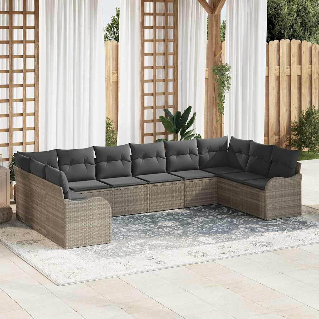 Gartensofa-set mit Speicher 10 pcs Schwarz und Weiß Poly-Rattan