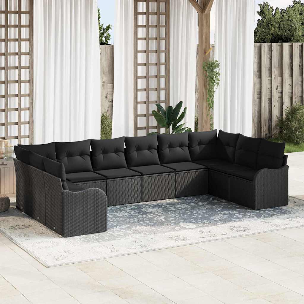 Gartensofa-set mit Speicher 10 pcs Schwarz und Weiß Poly-Rattan