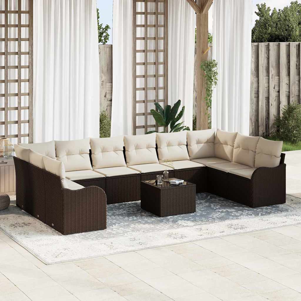 Gartensofa-set mit Speicher 10 pcs Schwarz und Weiß Poly-Rattan