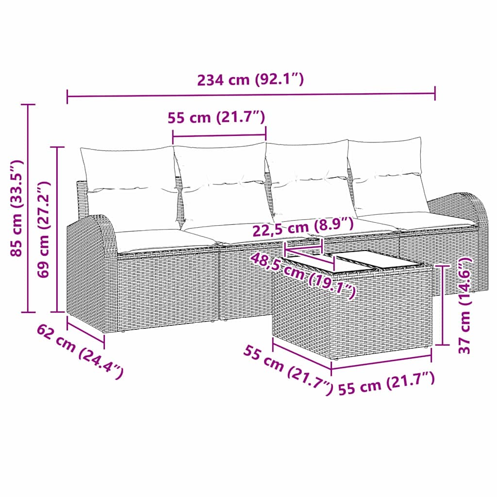 Garten-Sofa-Set mit Kissen mit Speicher 5 pcs Schwarz und Creme