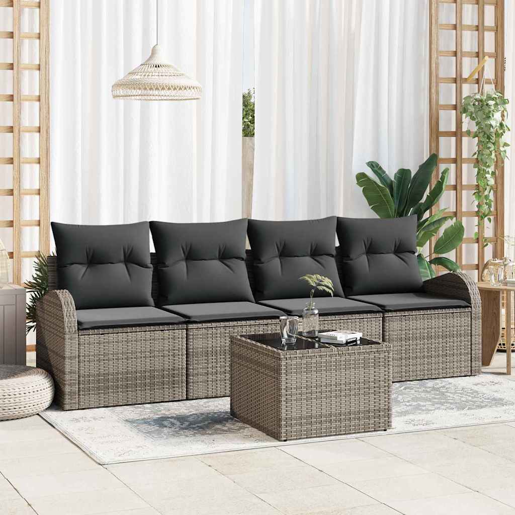 Garten-Sofa-Set mit Kissen mit Speicher 5 pcs Schwarz und Creme