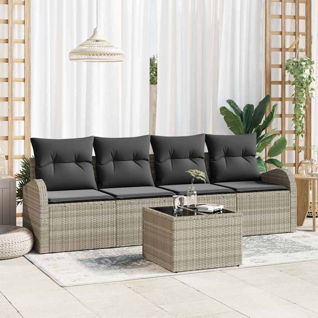 Garten-Sofa-Set mit Kissen mit Speicher 5 pcs Schwarz und Creme