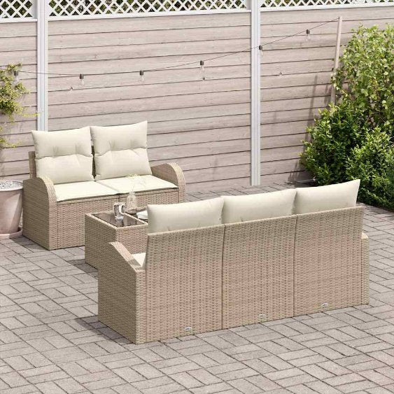 Garten-Sofa-Set mit Kissen mit Speicher 6 pcs Schwarz und Creme