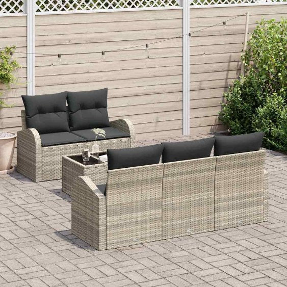 Garten-Sofa-Set mit Kissen mit Speicher 6 pcs Schwarz und Creme