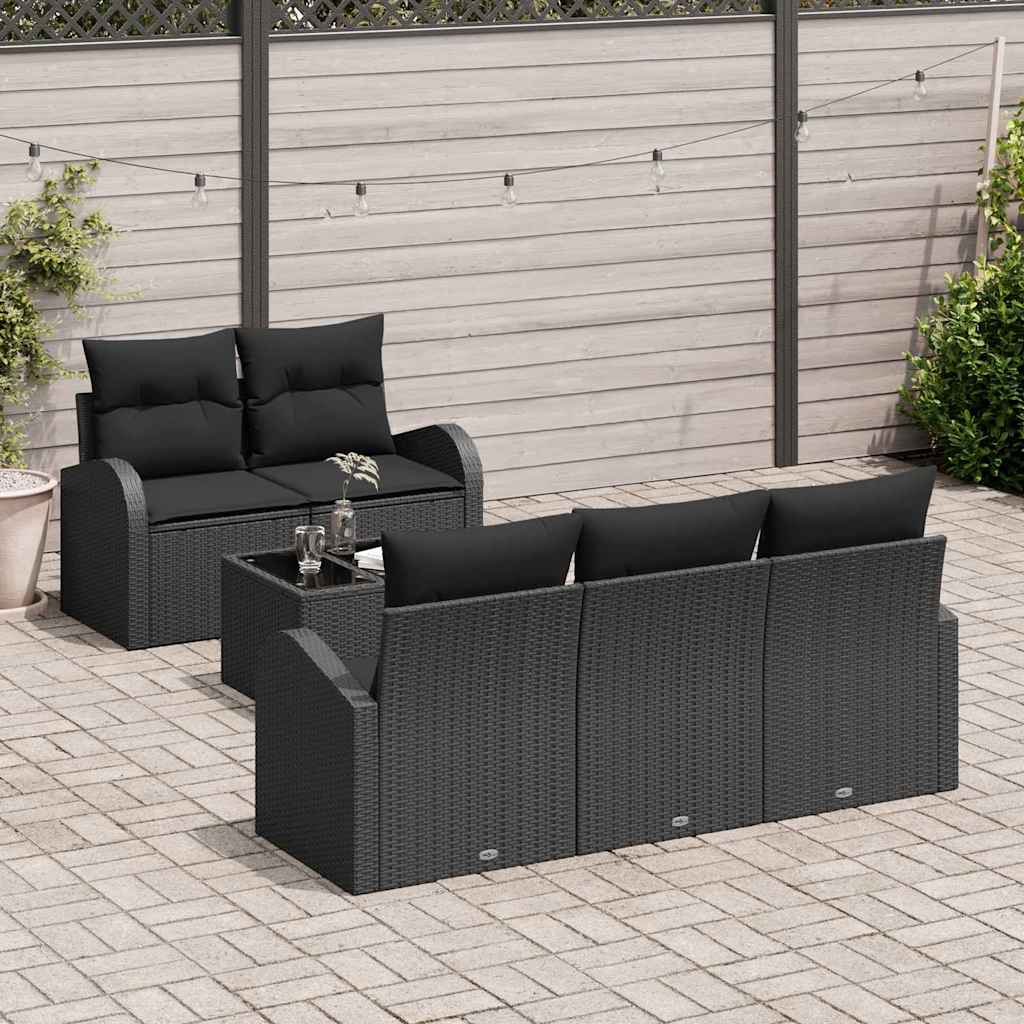 Garten-Sofa-Set mit Kissen mit Speicher 6 pcs Schwarz und Creme