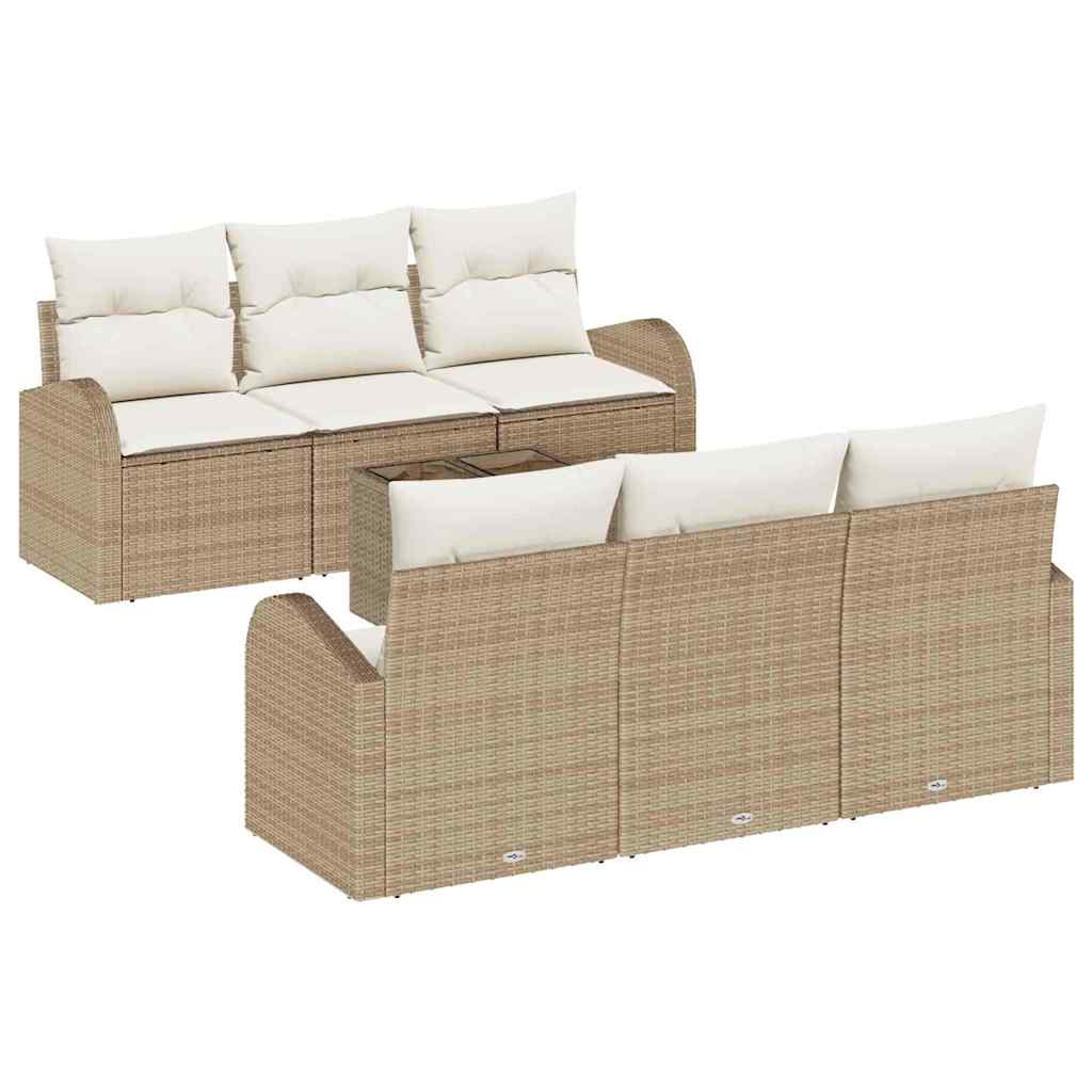 Gartensofa-set mit Speicher 7 pcs Schwarz und Creme Poly-Rattan