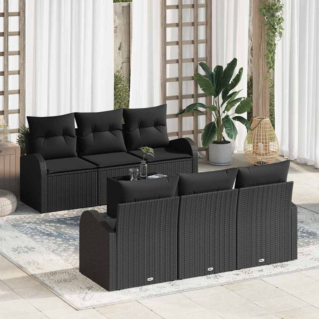 Gartensofa-set mit Speicher 7 pcs Schwarz und Creme Poly-Rattan