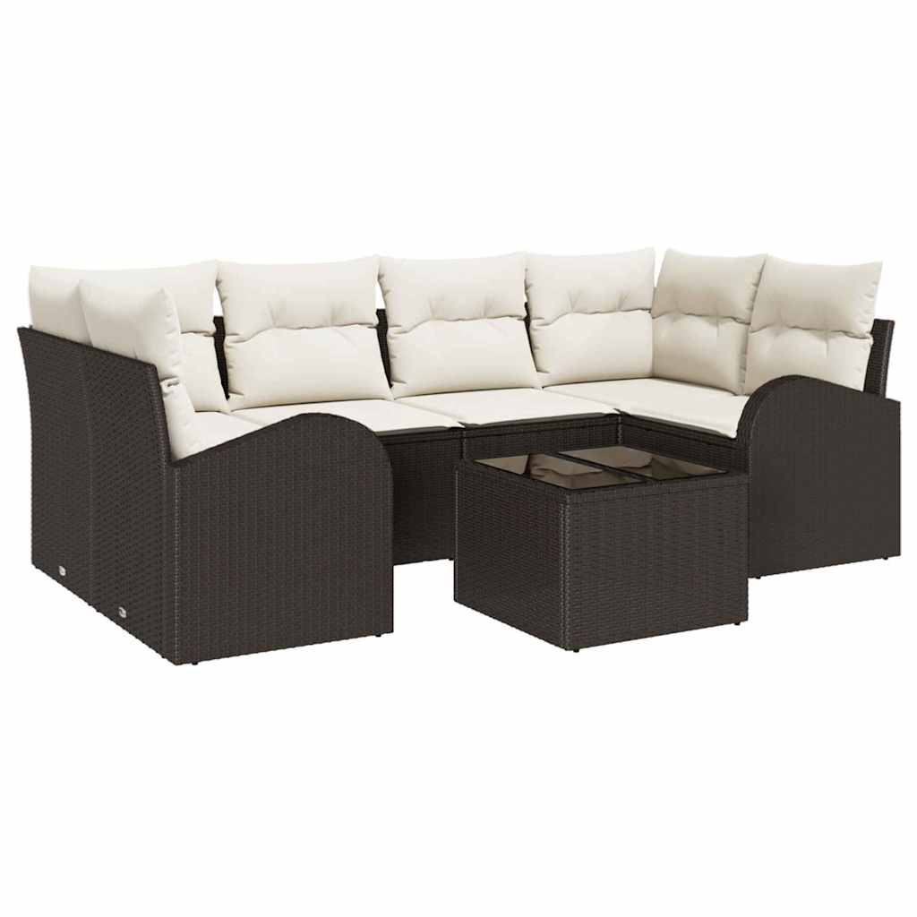 Garten-Sofa-Set mit Kissen mit Speicher 7 pcs Schwarz und Creme